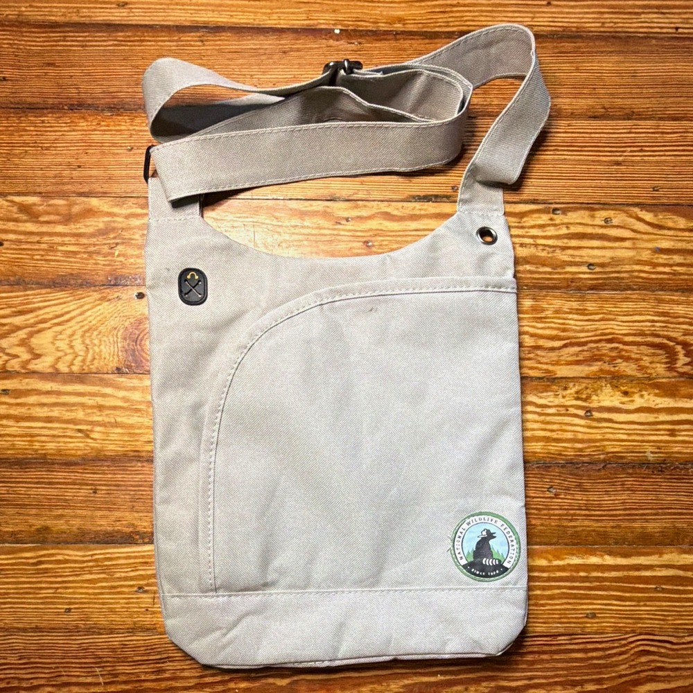 National Wildlife Federation Gray Shoulder Bag w/ Logo, Nature Theme, Strap